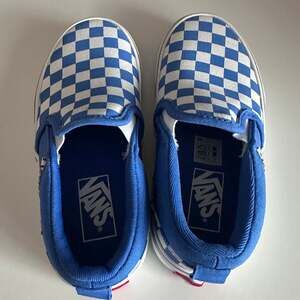 Vans Kids Checkerboard Slip-On Sneakers in Blue and White